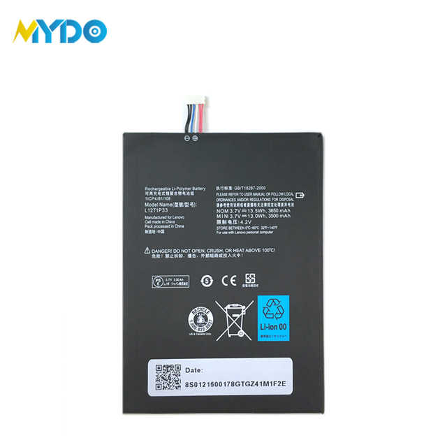 High-capacity dual IC 3.7V L12T1P33 replacement tablet battery for Ideapad A3000 and A1000 lithium-ion batteries.