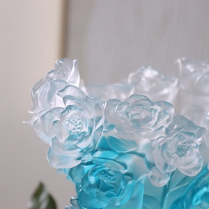 Jarrón de Flores de Vidrio Esmaltado de Color Azul y Blanco, Adorno Creativo para Sala de Estar - Product Image 3