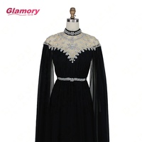 Robes pas cher Kaftan Abiye Robe De Soirée Noire Manches Longues Perlée Cristal Mousseline De Soie Robe Formelle Femmes Élégante Robe Robe