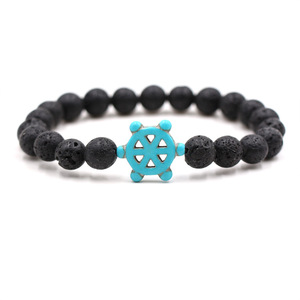 Bracelet à breloques en pierres naturelles œil de tigre, <span class=keywords><strong>pierre</strong></span> <span class=keywords><strong>volcanique</strong></span>, <span class=keywords><strong>pierre</strong></span> paon, amazonite, forme cercle et gouvernail de bateau - Meilleure vente pour le commerce international - Product Image 3