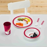 Ensemble de vaisselle pour enfants de qualité alimentaire avec étiquette intégrée, 5 pièces, comprenant assiette, bol, tasse, fourchette et cuillère
