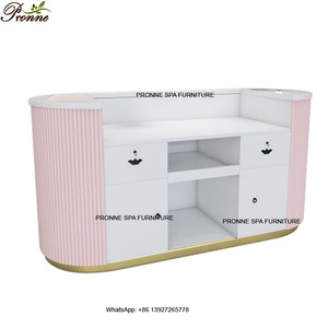 Bureau de réception japonaise en cuir, incurvé, pour salon de beauté, caisse de réception frontale, pour salons et magasins - Product Image 6