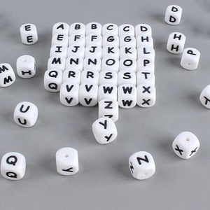 Eco Friendly 12mm Alphabet <strong>Silicone</strong> <strong>Beads</strong> Vertical Hole <strong>Silicone</strong> Square Shape Letter <strong>Beads</strong> for DIY Pacifier Chain Teether - Product Image 1