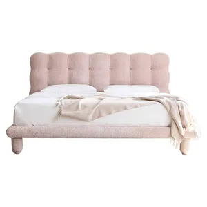 法国奶油泡泡床1.5米粉色布公主床女童房现代ins风主卧室高背软包床定制