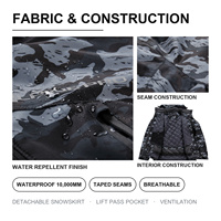 Veste de ski camouflage noire ALPINE PRO pour homme, imperméable 10 000 mm, coutures thermosoudées, coupe-vent, jupe de neige amovible, snowboard