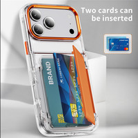 Étui de téléphone transparent avec support rabattable dissimulé, fente pour cartes, design portefeuille et cadre de caméra électroplaqué pour iPhone 18 15 16 17 Pro Max