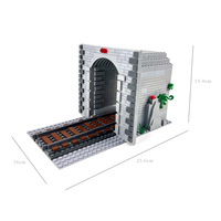 Blocs de construction MOC, vue de rue, bâtiment, train, grotte, ville, voie ferrée, décoration périphérique, modèle assemblé en DIY