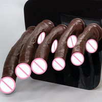 Dildo de Silicona Negro Realista al Tacto con Potente Ventosa, Pene Grande y Grueso para Masturbación Femenina