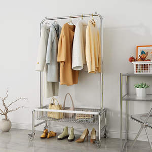 Porte-vêtements mobile sur pied avec roulettes, séchoir à barre unique, organisateur de vêtements pour chambre à coucher, chariot de rangement - Product Image 3