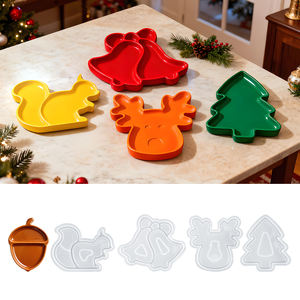 Moules en silicone pour résine de Noël DM1305, forme de renne, d'écureuil, de sapin, de cône, de <span class=keywords><strong>cloche</strong></span>, plateau en plâtre, kit de moules en résine époxy, décoration artistique - Product Image 2