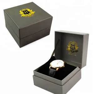 Personalizar o logotipo impresso relógio caixa de embalagem clamshell caixa de fábrica de alta qualidade de luxo mdf caixa de madeira