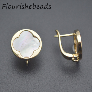 Crochets de boucles d'oreilles en <span class=keywords><strong>laiton</strong></span> plaqué or 18 carats et argent, incrustés de coquillages naturels blancs, motif trèfle, anti-<span class=keywords><strong>rouille</strong></span>, vente chaude - Product Image 3