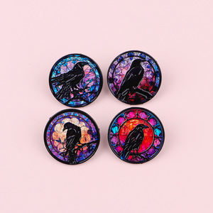Insignia Punk gótica de Halloween, alfileres de esmalte de vidrio de cuervo, broches de Luna, bolsa de Metal chapada para Pin de solapa, técnica de esmalte suave - Product Image 3