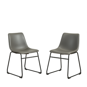 Lotusville Vintage <b>Dining</b> <b>Chairs</b> Set Of 2 Antique Grey Pu Leather Metal Legs <b>Retro</b> Style Home Furniture - Product Image 1
