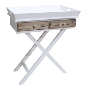 Luckywind Rustic FSC Wood <strong>Butlers</strong> Serving <strong>Tray</strong> With 2 Drawers Cross Legs - Product Image 4