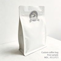 Sac à café écologique à fond plat, imprimé sur mesure avec valve et fermeture éclair, en matériau recyclable