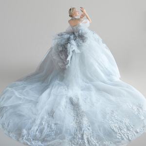 Abito da Sposa Principessa in Fuga con Strascico Reale, Linea A, in Raso Luminoso con Perline, Paillettes, Stampa Floreale, Scollo a V e Senza Maniche - Product Image 2