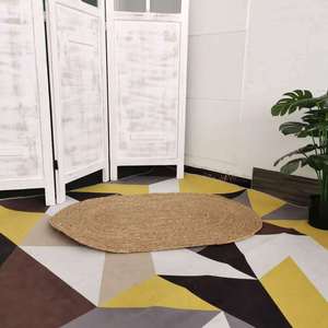 Alfombra ovalada tejida a mano de caña de paja y ratán, material Fuji, color sólido, para uso doméstico, cuidado de limpieza localizada. - Product Image 1
