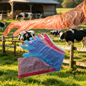 Rinder Kuh Bulle <span class=keywords><strong>Semenex</strong></span>-Besamung mit Langen PE-Ärmeln Untersuchungs-Plastikhandschuh für Veterinärmedizin und Tiergeburtshilfe - Product Image 2