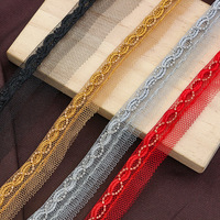 Ruban de bordure en dentelle maillée à chaîne perlée rétro en polyester pour robes, textiles de maison, chapeaux, vêtements, accessoires de rideaux DIY