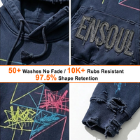 Sweat à capuche personnalisé brodé avec patchs, effet vieilli, zippé, en coton, avec strass, délavage acide, style vintage, pour homme, en molleton, streetwear