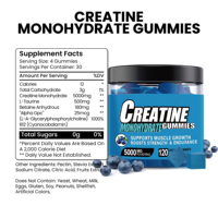 Complément pré-entraînement à marque privée OEM, pilules pour la croissance musculaire, gommes à la créatine 5000 mg, créatine monohydrate à force maximale