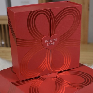Custom Handmade Red Rigid <b>Box</b> Square Shape UV Printed Custom Logo Endless Love Heart Design Magnetic Closure Gift Packaging - Product Image 3