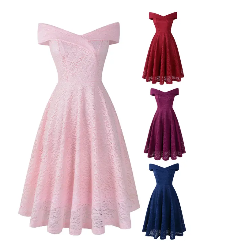 Vestido Midi Retro informal para mujer, elegante vestido de noche Retro de encaje para fiesta