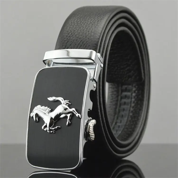 Cinturón de cuero auténtico ajustable con hebilla de Metal para hombre, cinturón de negocios para ocio