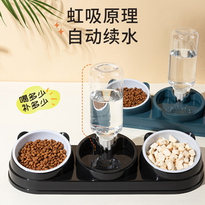 Ensemble de gamelles pour chat avec distributeur d'eau automatique, double mangeoire pour chats, en acier inoxydable, forme arrondie, station d'alimentation 2 en 1 pour animaux de compagnie - Product Image 3