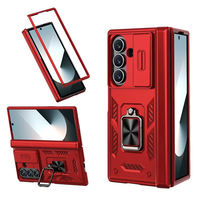 Feuille de CD en métal + anneau en métal intégré + PC dur + couvercle de charnière + ressorts pli armure coque de téléphone étanche porte-anneau magnétique sans fil