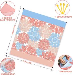 OEM/ODM Grande tapis de plage florale durable pour adultes, imperméable, séchage rapide, été, en polyester premium, avec 4 piquets - Product Image 2