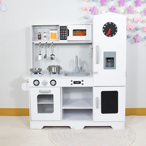 Cuisine de jeu en bois de luxe pour enfants avec réfrigérateur, micro-ondes, cuisinière et évier de style vintage, ensemble de cuisine d'imitation haut de gamme - Product Image 1