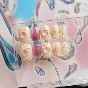 Venta al por mayor Popular 10 piezas <span class=keywords><strong>Noble</strong></span> corto marrón Artificial cubierta completa reutilizable uñas postizas patrón pintado a mano prensa en las uñas - Product Image 6