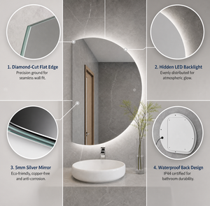 Specchio LED Intelligente a Mezza Luna per Bagno, Senza Cornice, Retroilluminato con Interruttore Touch, Illuminato - Product Image 5