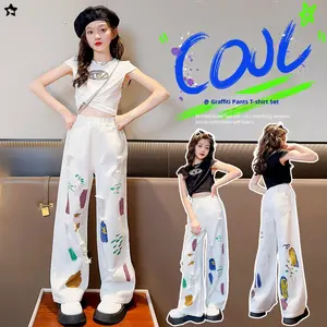 <span class=keywords><strong>Pantaloni</strong></span> Jeans <span class=keywords><strong>bianchi</strong></span> Casual estivi da ragazza comodi stili lunghi per abbigliamento per bambini primavera ed estate - Product Image 2