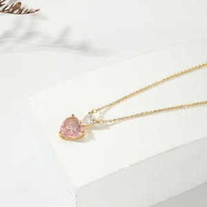 Kalung liontin mode lucu merah muda putih dan zirkon hijau hadiah Hari Valentine untuk pacar romantis cinta hati pesona perhiasan - Product Image 2