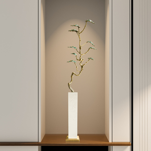 Sculpture d'arbre en pin en métal, base en marbre, décoration verticale de luxe léger pour salon et meuble TV - Product Image 2