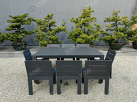 Ensemble de salle à manger d'extérieur moderne Sigma 9 pièces en aluminium style ferme avec table rectangulaire, 8 chaises et coussins (Chine) pour salon