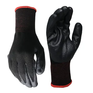 Nylon Knitted Shell Oil-resistant NBR Working Gloves Black Micro Foam Nitrile Coated Rugged Wear Work Gloves EN388