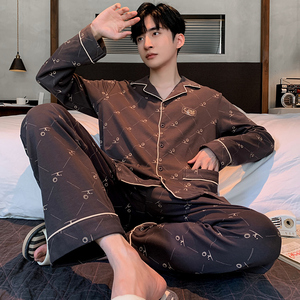 Hiver 2022 Nighty Designs Hommes 100% Coton Pyjamas Revers Manches Longues Plus Size Sleepwear Loose Casual Home Wear Set - Product Image 6