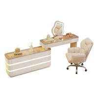 Meuble de rangement pour la maison, coiffeuse avec miroir LED et chaise, plateau en verre réglable de 120 cm à 200 cm - Blanc
