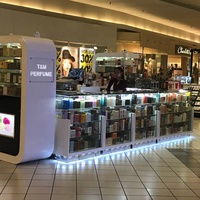 Design moderne Présentoir De Maquillage En Verre Trempé Support De Parfum De Parfum De Kiosque Stand pour Center Commercial