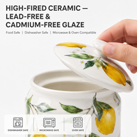 Vente en gros OEM, pot de cuisine en céramique sans plomb de 1000 ml, 5 motifs, compatible lave-vaisselle et micro-ondes, avec couvercle