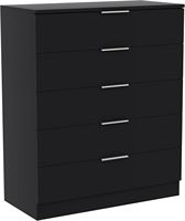 Lemari Laci Kayu 5 Laci Hitam Kompak Hemat-Ruang Unit Penyimpanan Kamar Tidur 90Tx66Px36Dcm Anti-Lengkung Modern Perak