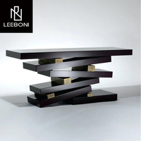 Design unique, table d'angle d'hôtel noire dorée, meubles d'entrée, table console en bois de style luxueux