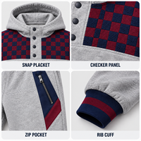 Ensemble de survêtement personnalisé pour homme avec sweat à capuche à patte de boutonnage, empiècements à carreaux, en molleton de coton, color block, 2 pièces, style rétro urbain