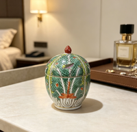 Pot en porcelaine à couvercle, style Chinoiserie, peint à la main, motif chou chinois, mini pot à bok choy, pot de rangement en céramique Famille Rose pour bibelots