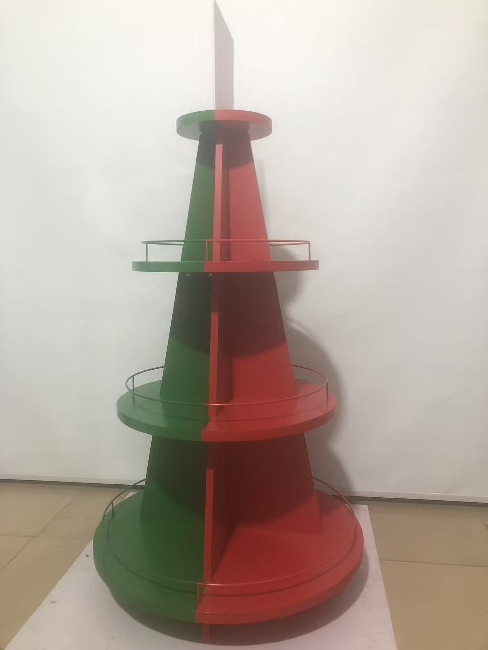 Wood Wine Beverage Display Stand 4-Sided Four-Layer Pyramid Shape Floor Stand with Custom Logo for Advertising in Retail Shops — view 6