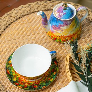 Oil Painting Tulip Bone China Tea <b>Set</b> - French Pastoral Gold Rim <b>Teapot</b> with Cup - Product Image 6